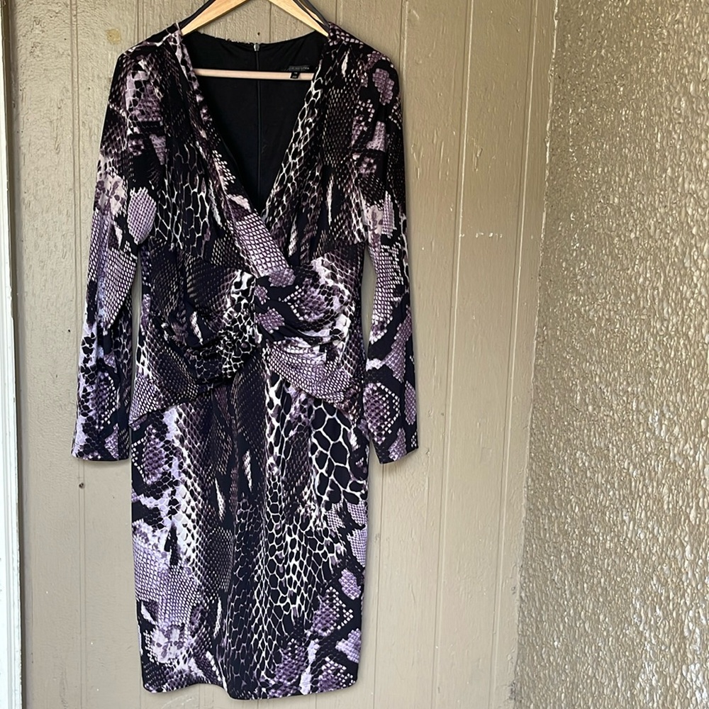 David Meister wrap snakeskin print midi dress